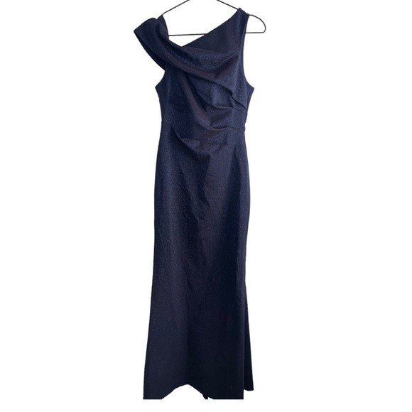 New! Aidan Maddox Asymmetrical Neckline Glitter Gown - Picture 4 of 12
